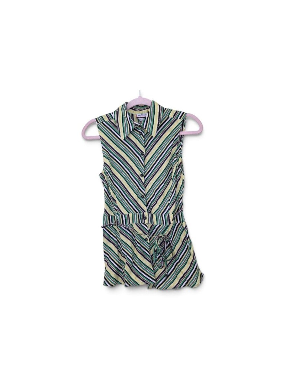 VTG MAX&Co Max Mara Italian Linen  Top US 6 Belted IT 40 Striped Sleeveless Boho